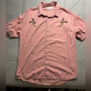 Urban Outfitters Men’s Pink Embroidered Button-up Shirt